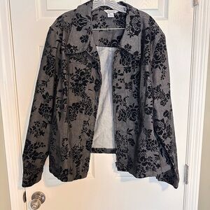 Black Denim with Velvet Floral Patterned Jacket and Pants Set